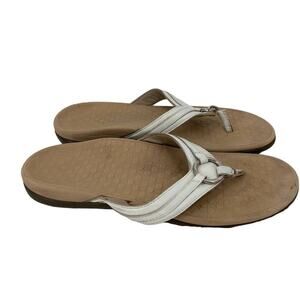 Vionic Thong Sandals Size 11 White Leather Flip Flop Arch Support Comfort